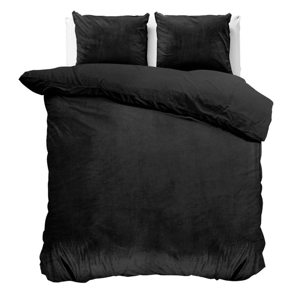 Velvet Duvet Cover Set Solid | Black | Double - 200cm (W) x 220cm (L) - The Bedding & Blankets Store