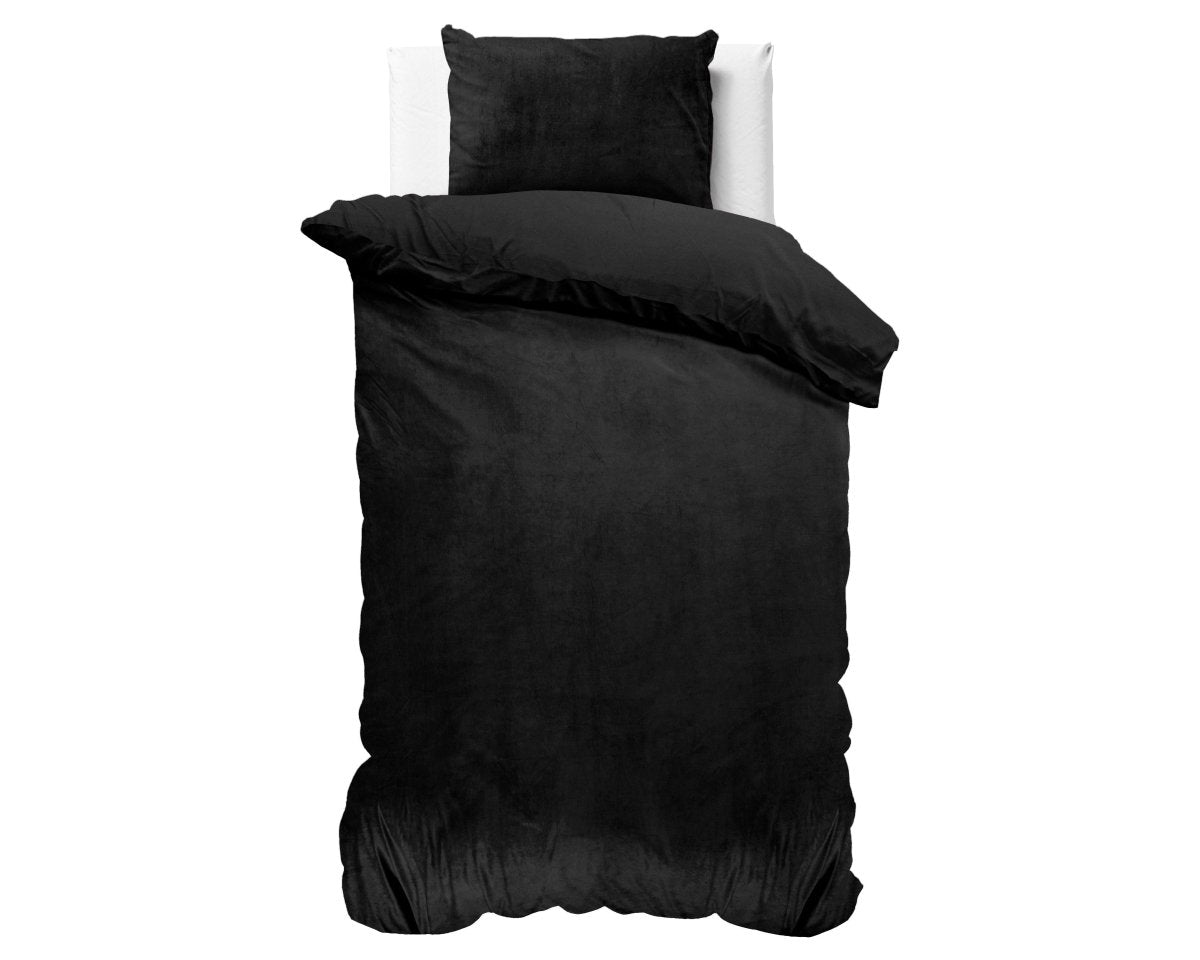 Velvet Duvet Cover Set Solid | Black | Single - 140cm (W) x 220cm (L) - The Bedding & Blankets Store