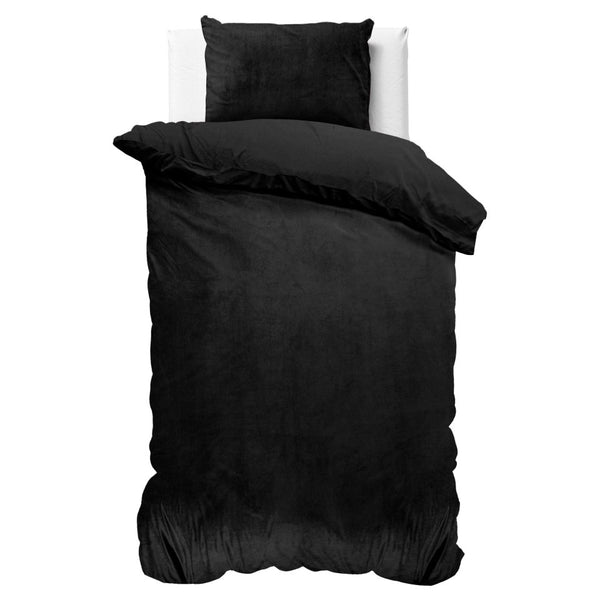 Velvet Duvet Cover Set Solid | Black | Single - 140cm (W) x 220cm (L) - The Bedding & Blankets Store