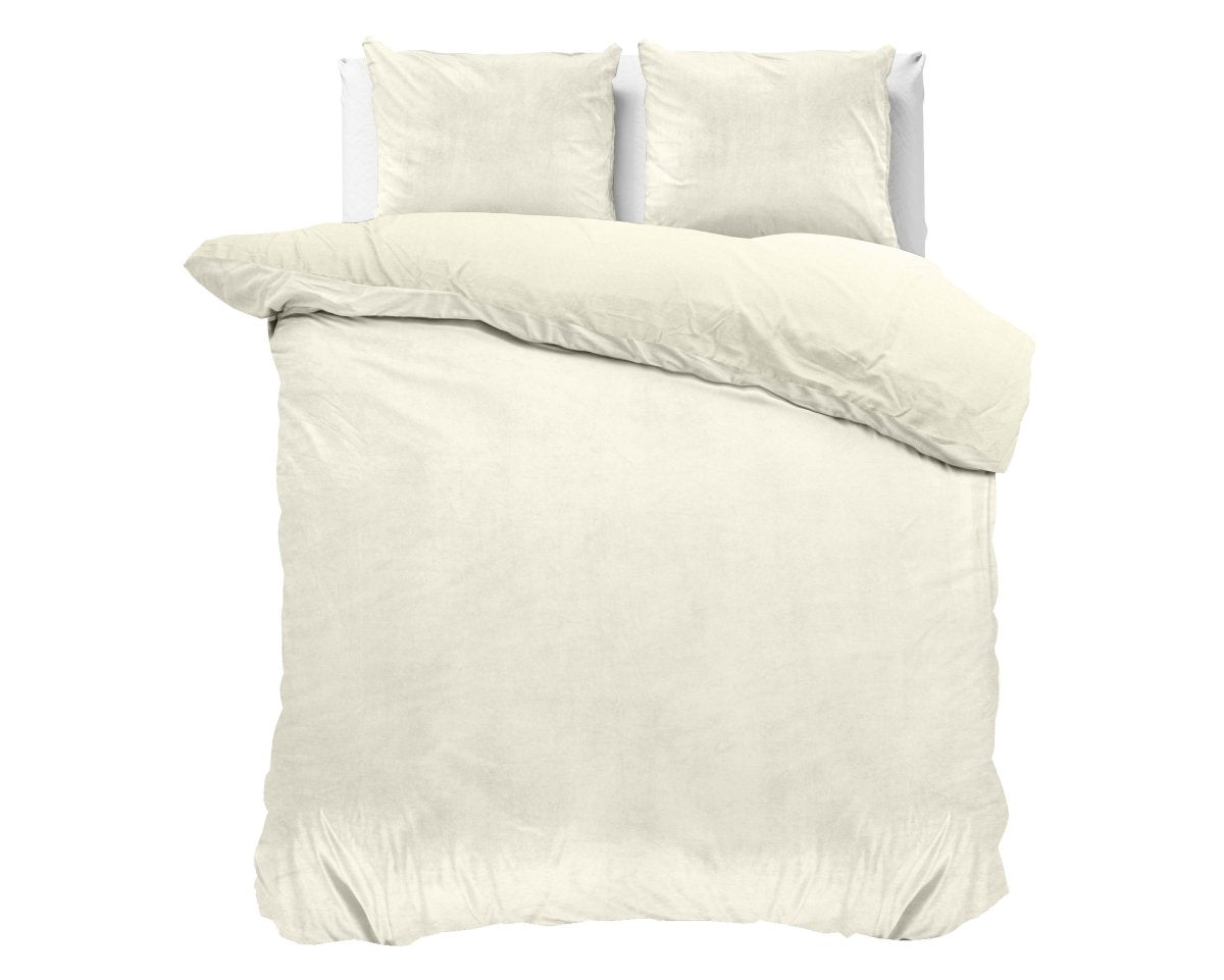 Velvet Duvet Cover Set Solid | Cream | Double - 200cm (W) x 220cm (L) - The Bedding & Blankets Store