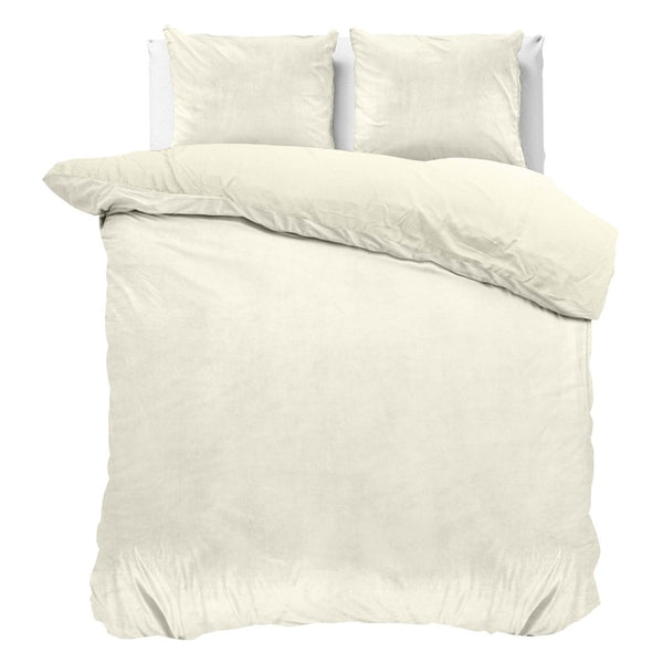 Velvet Duvet Cover Set Solid | Cream | Double - 200cm (W) x 220cm (L) - The Bedding & Blankets Store