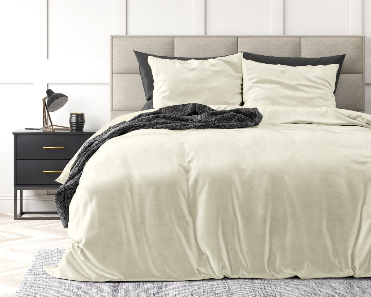 Velvet Duvet Cover Set Solid | Cream | Single - 140cm (W) x 220cm (L) - The Bedding & Blankets Store