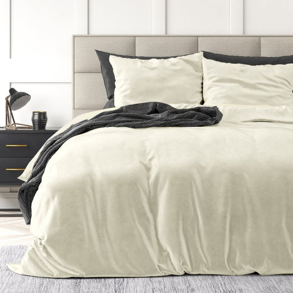 Velvet Duvet Cover Set Solid | Cream | Single - 140cm (W) x 220cm (L) - The Bedding & Blankets Store