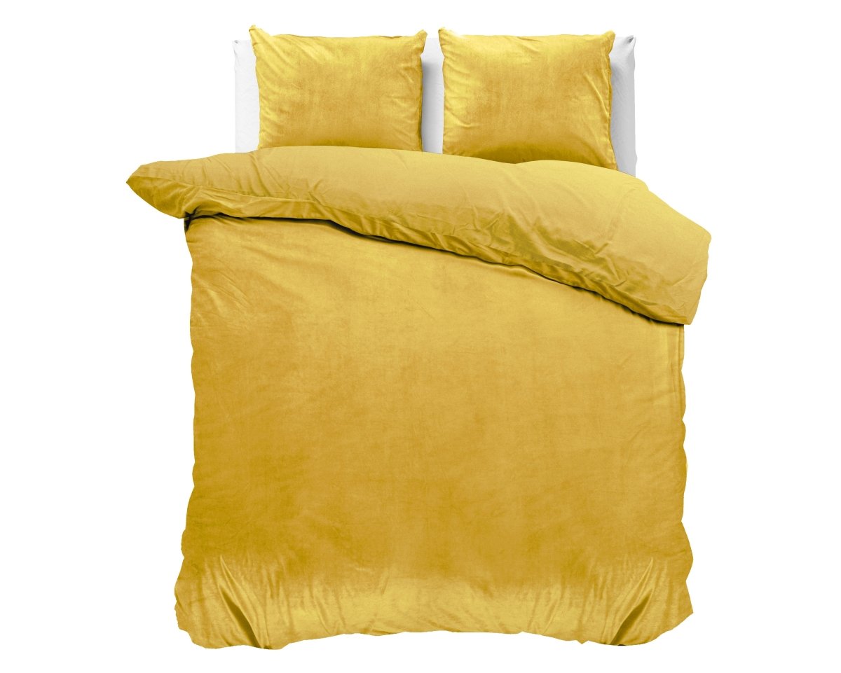 Velvet Duvet Cover Set Solid | Gold | Double - 200cm (W) x 220cm (L) - The Bedding & Blankets Store