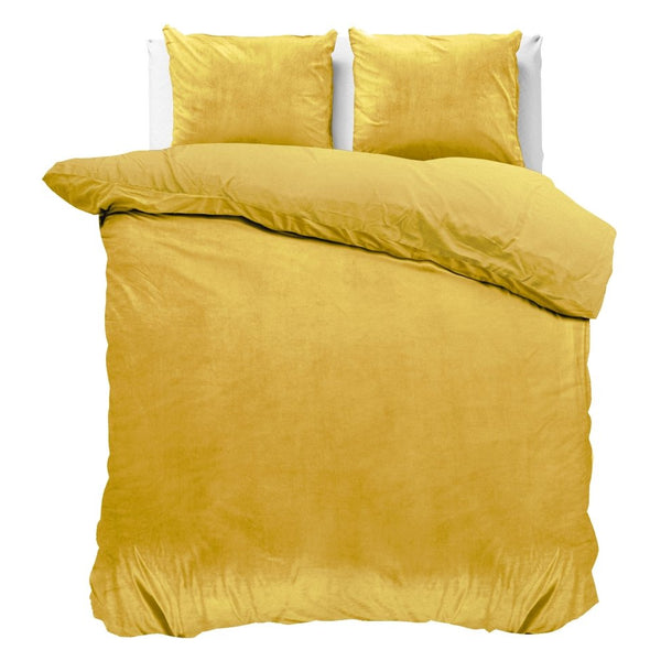 Velvet Duvet Cover Set Solid | Gold | Double - 200cm (W) x 220cm (L) - The Bedding & Blankets Store