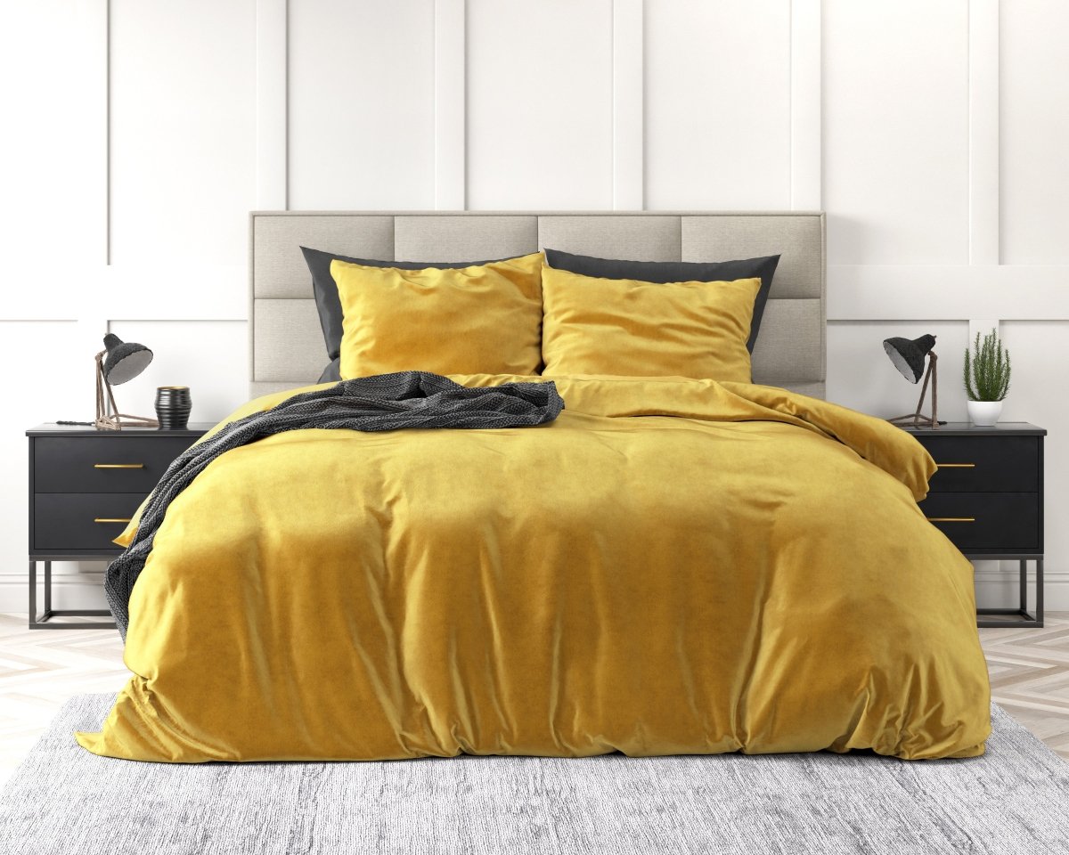 Velvet Duvet Cover Set Solid | Gold | Single - 140cm (W) x 220cm (L) - The Bedding & Blankets Store
