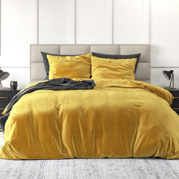 Velvet Duvet Cover Set Solid | Gold | Single - 140cm (W) x 220cm (L) - The Bedding & Blankets Store