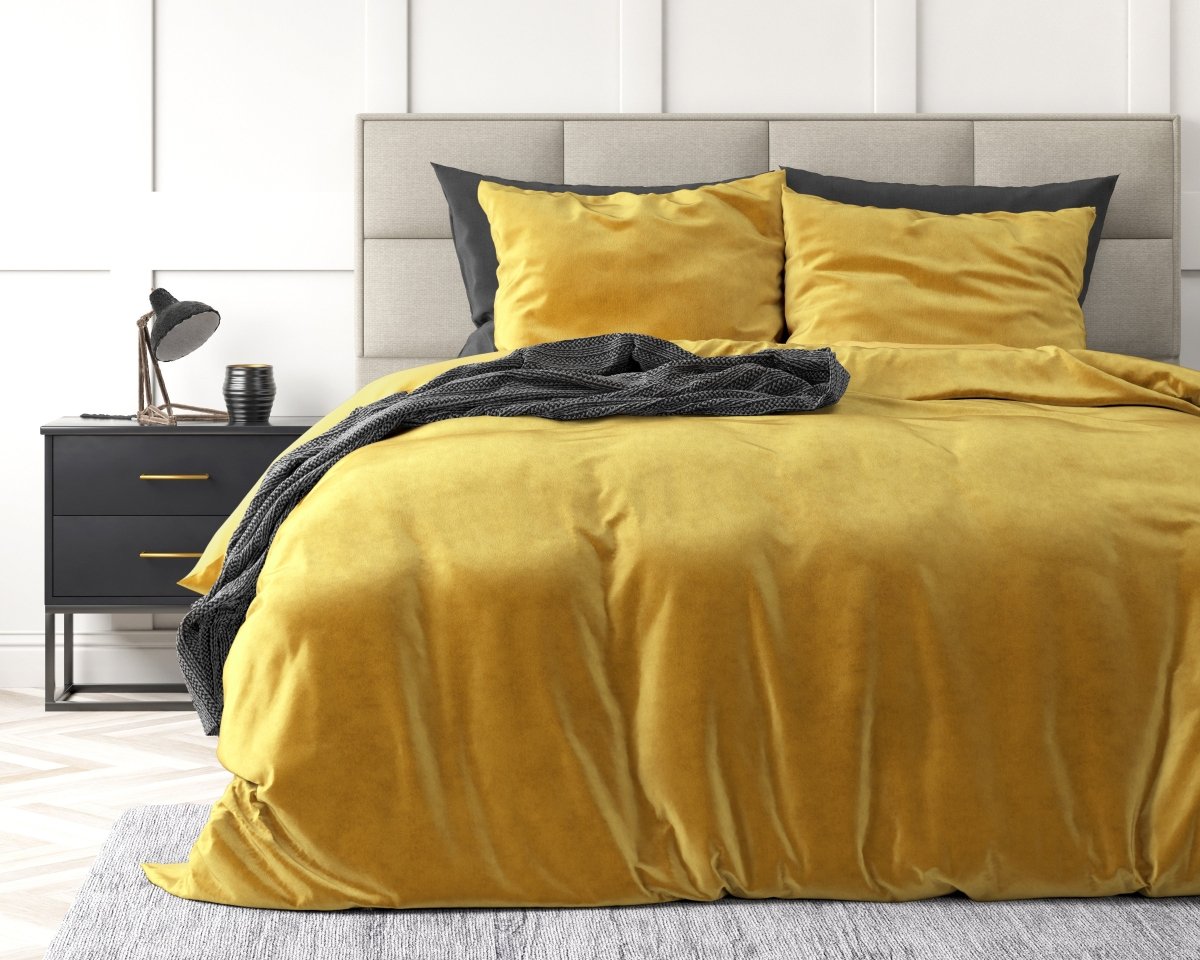 Velvet Duvet Cover Set Solid | Gold | Single - 140cm (W) x 220cm (L) - The Bedding & Blankets Store