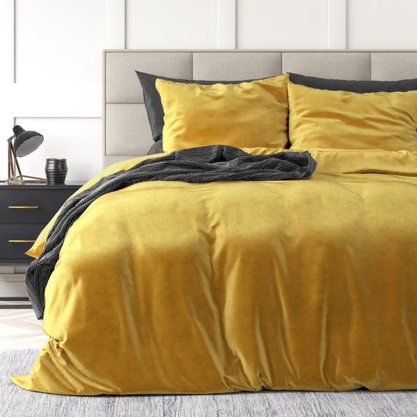 Velvet Duvet Cover Set Solid | Gold | Single - 140cm (W) x 220cm (L) - The Bedding & Blankets Store