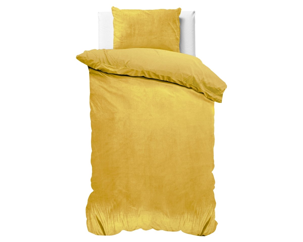 Velvet Duvet Cover Set Solid | Gold | Single - 140cm (W) x 220cm (L) - The Bedding & Blankets Store