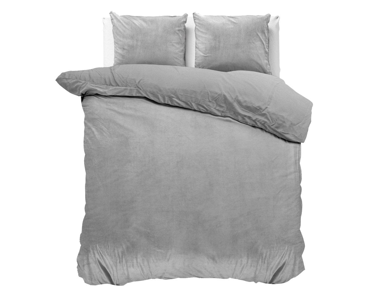 Velvet Duvet Cover Set Solid | Grey | Double - 200cm (W) x 220cm (L) - The Bedding & Blankets Store