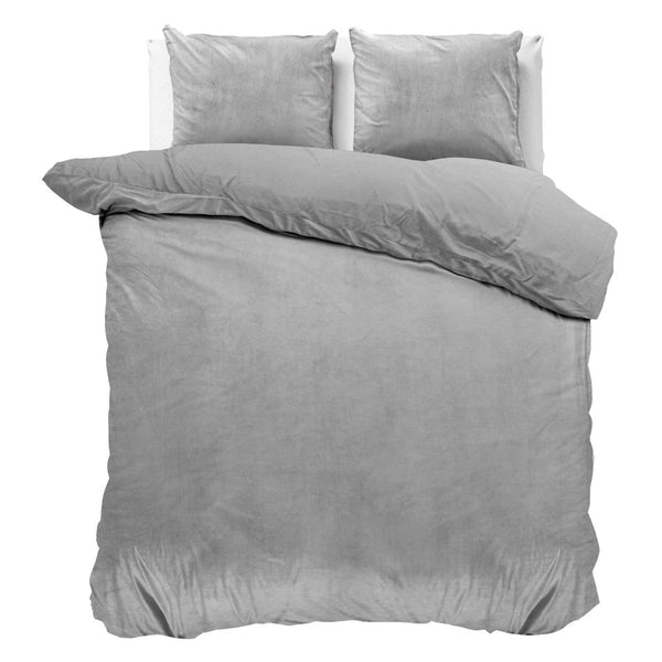 Velvet Duvet Cover Set Solid | Grey | Double - 200cm (W) x 220cm (L) - The Bedding & Blankets Store