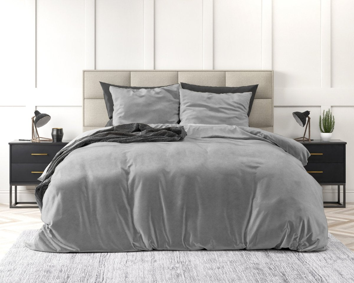 Velvet Duvet Cover Set Solid | Grey | Single - 140cm (W) x 220cm (L) - The Bedding & Blankets Store