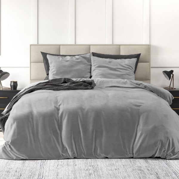 Velvet Duvet Cover Set Solid | Grey | Single - 140cm (W) x 220cm (L) - The Bedding & Blankets Store