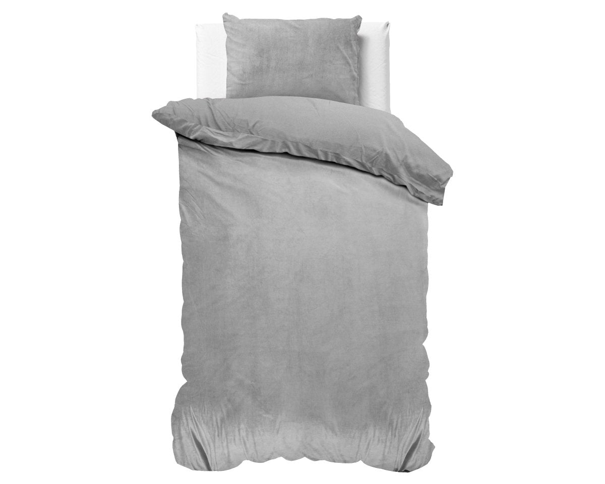 Velvet Duvet Cover Set Solid | Grey | Single - 140cm (W) x 220cm (L) - The Bedding & Blankets Store