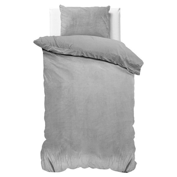 Velvet Duvet Cover Set Solid | Grey | Single - 140cm (W) x 220cm (L) - The Bedding & Blankets Store