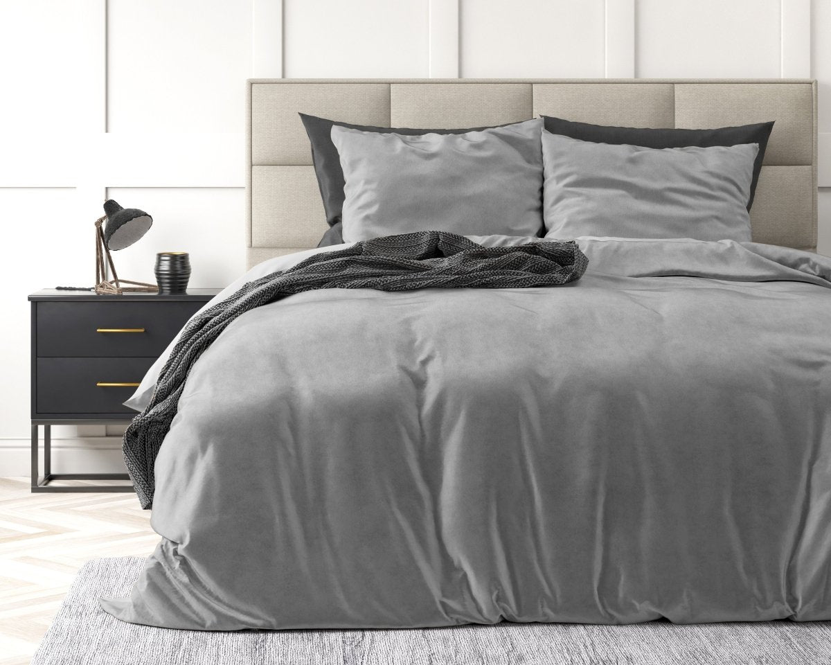 Velvet Duvet Cover Set Solid | Grey | Single - 140cm (W) x 220cm (L) - The Bedding & Blankets Store
