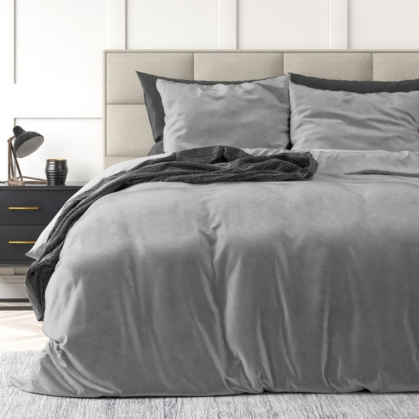 Velvet Duvet Cover Set Solid | Grey | Single - 140cm (W) x 220cm (L) - The Bedding & Blankets Store