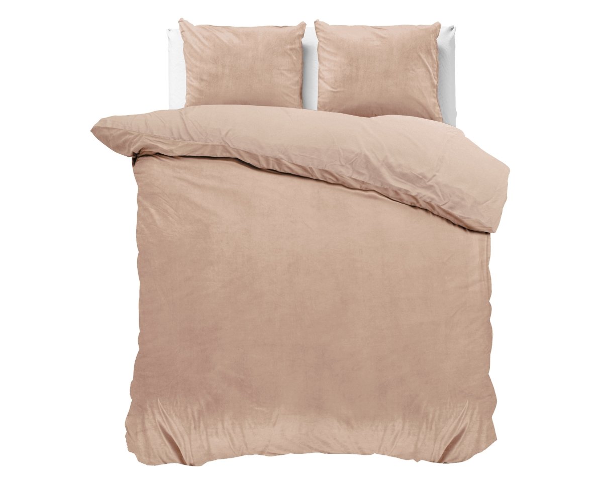 Velvet Duvet Cover Set Solid | Nude | Double - 200cm (W) x 220cm (L) - The Bedding & Blankets Store