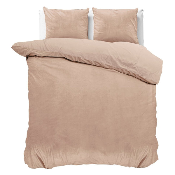 Velvet Duvet Cover Set Solid | Nude | Double - 200cm (W) x 220cm (L) - The Bedding & Blankets Store