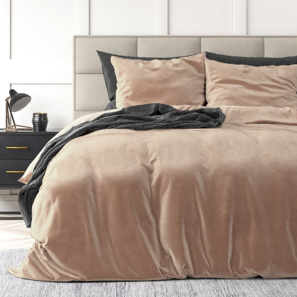 Velvet Duvet Cover Set Solid | Nude | Single - 140cm (W) x 220cm (L) - The Bedding & Blankets Store