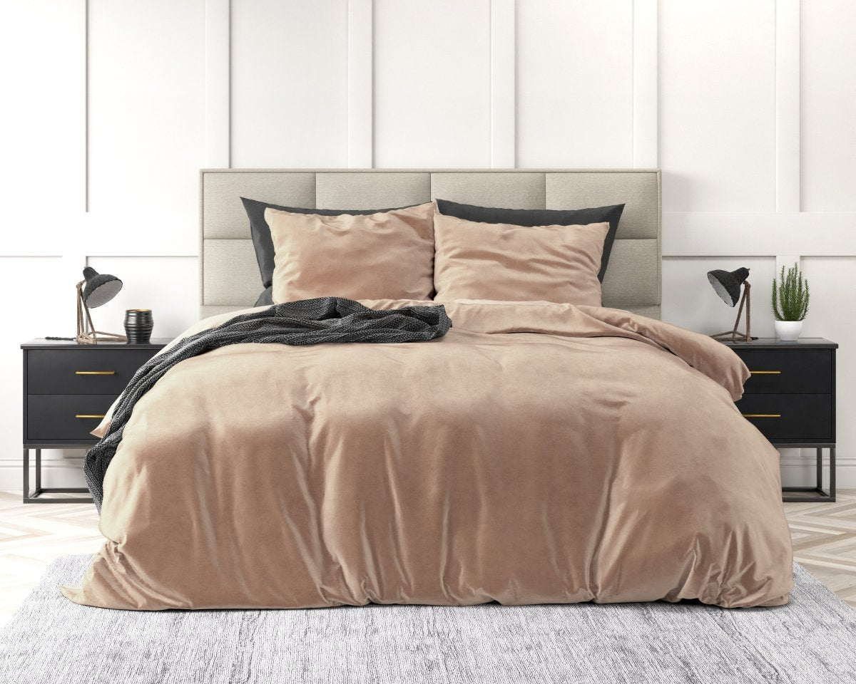 Velvet Duvet Cover Set Solid | Nude | Single - 140cm (W) x 220cm (L) - The Bedding & Blankets Store