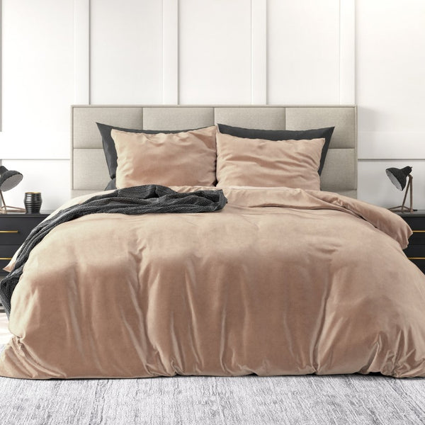 Velvet Duvet Cover Set Solid | Nude | Single - 140cm (W) x 220cm (L) - The Bedding & Blankets Store