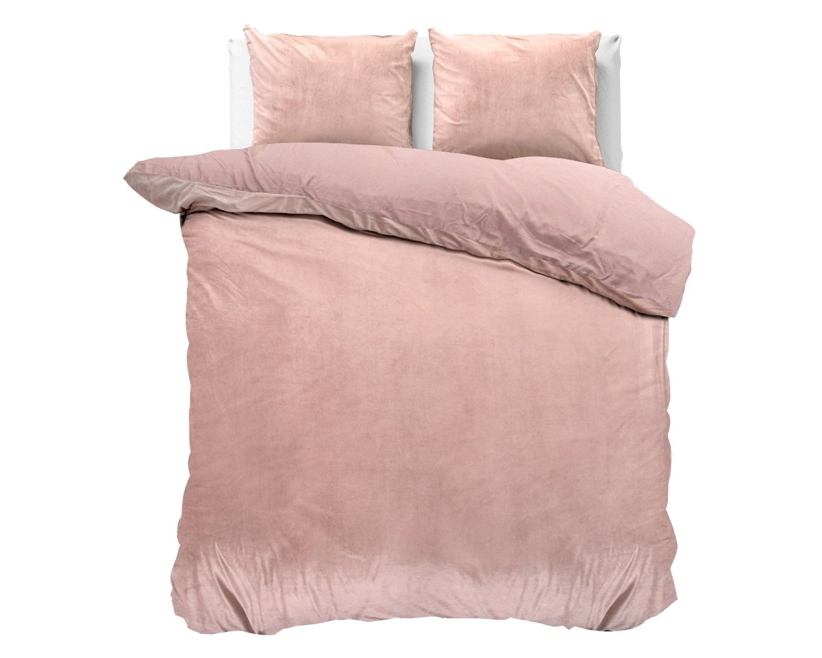 Velvet Duvet Cover Set Solid | Pink | Double - 200cm (W) x 220cm (L) - The Bedding & Blankets Store