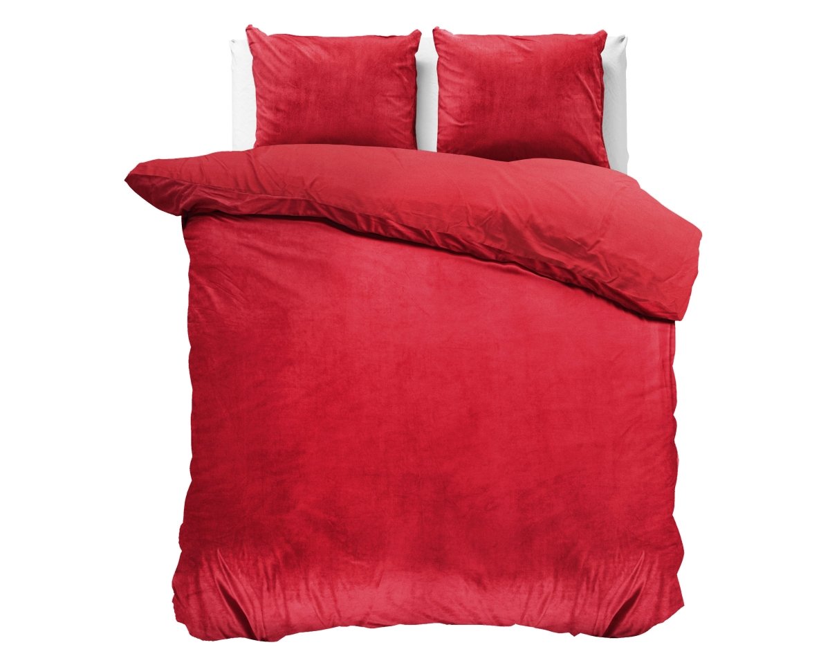 Velvet Duvet Cover Set Solid | Red | Double - 200cm (W) x 220cm (L) - The Bedding & Blankets Store