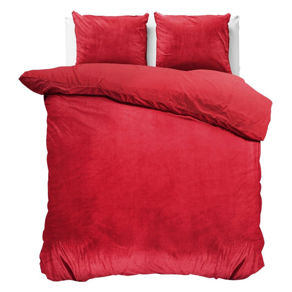 Velvet Duvet Cover Set Solid | Red | Double - 200cm (W) x 220cm (L) - The Bedding & Blankets Store