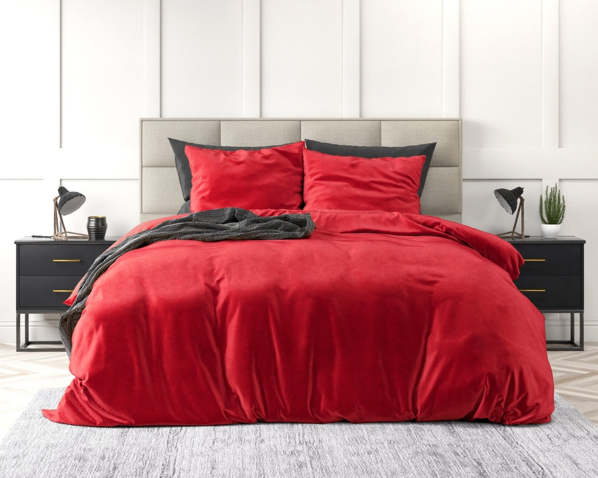 Velvet Duvet Cover Set Solid | Red | Single - 140cm (W) x 220cm (L) - The Bedding & Blankets Store