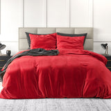 Velvet Duvet Cover Set Solid | Red | Single - 140cm (W) x 220cm (L) - The Bedding & Blankets Store