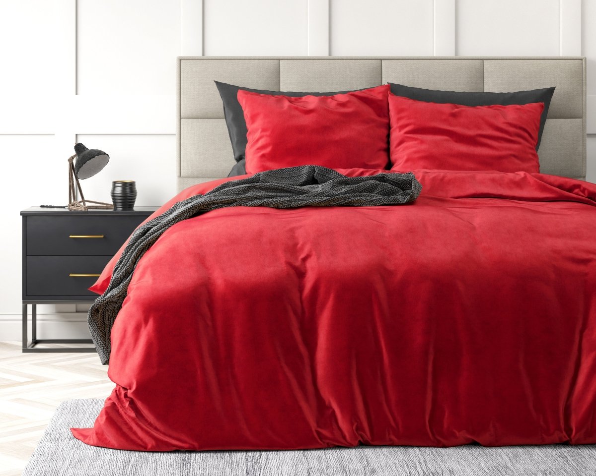 Velvet Duvet Cover Set Solid | Red | Single - 140cm (W) x 220cm (L) - The Bedding & Blankets Store