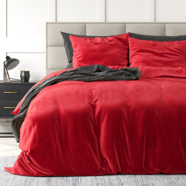 Velvet Duvet Cover Set Solid | Red | Single - 140cm (W) x 220cm (L) - The Bedding & Blankets Store