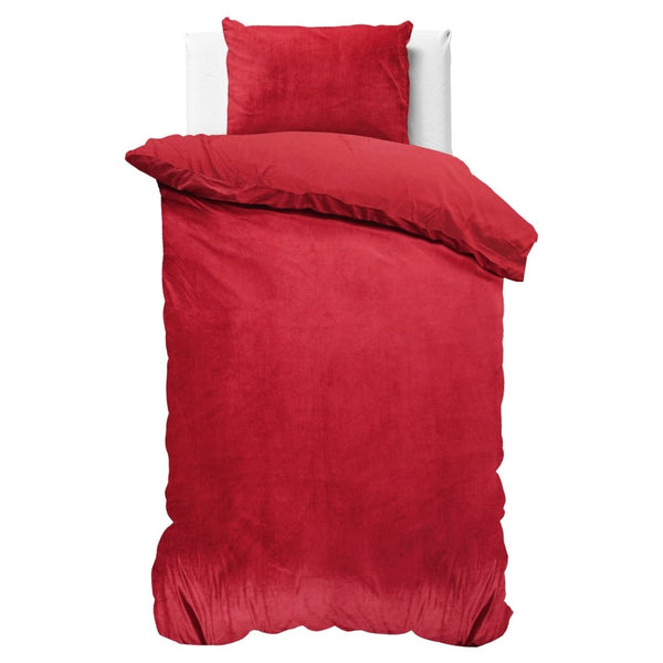 Velvet Duvet Cover Set Solid | Red | Single - 140cm (W) x 220cm (L) - The Bedding & Blankets Store