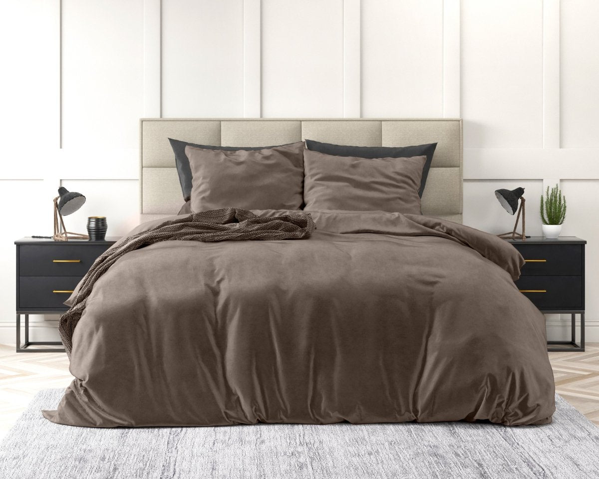 Velvet Duvet Cover Set Solid | Taupe | Single - 140cm (W) x 220cm (L) - The Bedding & Blankets Store