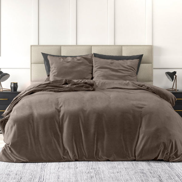 Velvet Duvet Cover Set Solid | Taupe | Single - 140cm (W) x 220cm (L) - The Bedding & Blankets Store