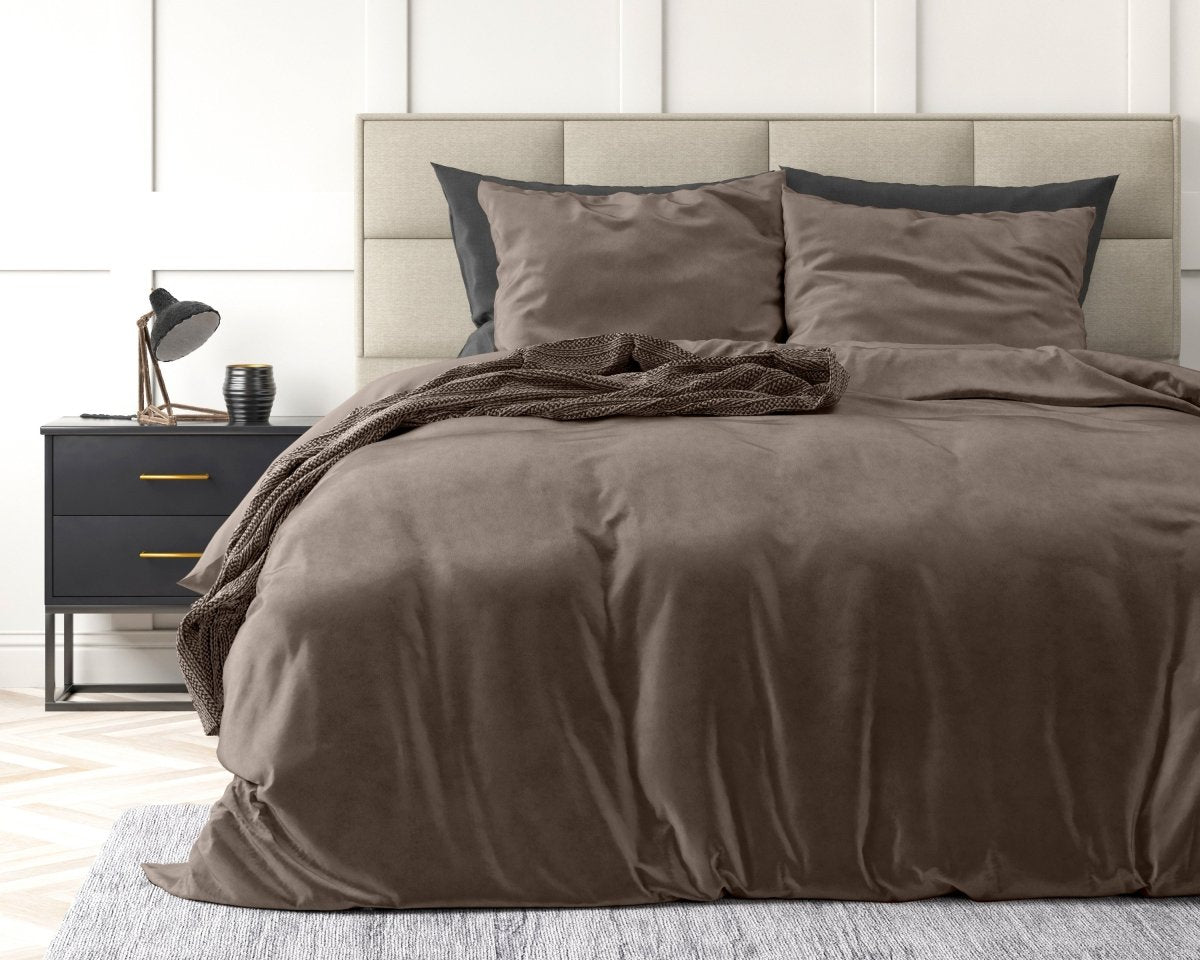 Velvet Duvet Cover Set Solid | Taupe | Single - 140cm (W) x 220cm (L) - The Bedding & Blankets Store