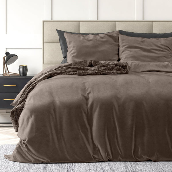 Velvet Duvet Cover Set Solid | Taupe | Single - 140cm (W) x 220cm (L) - The Bedding & Blankets Store