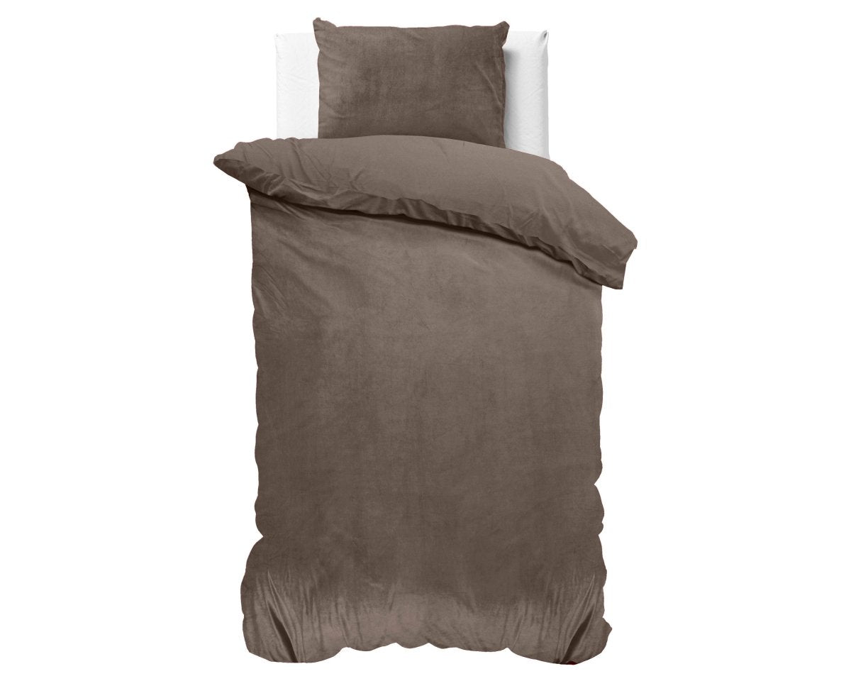 Velvet Duvet Cover Set Solid | Taupe | Single - 140cm (W) x 220cm (L) - The Bedding & Blankets Store
