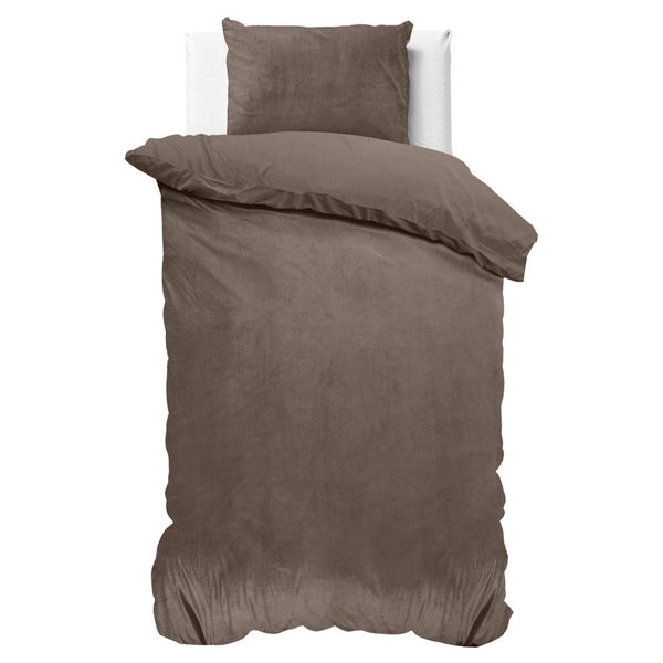 Velvet Duvet Cover Set Solid | Taupe | Single - 140cm (W) x 220cm (L) - The Bedding & Blankets Store