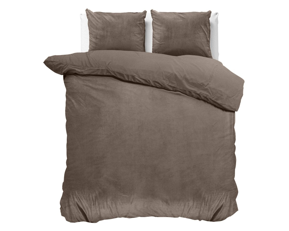 Velvet Duvet Cover Set Solid | Taupe | Single - 140cm (W) x 220cm (L) - The Bedding & Blankets Store