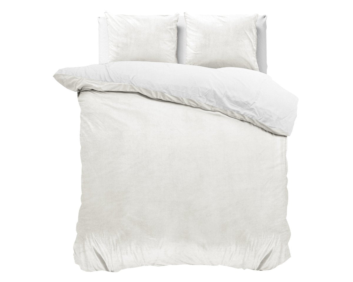 Velvet Duvet Cover Set Solid | White | Double - 200cm (W) x 220cm (L) - The Bedding & Blankets Store