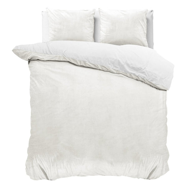 Velvet Duvet Cover Set Solid | White | Double - 200cm (W) x 220cm (L) - The Bedding & Blankets Store