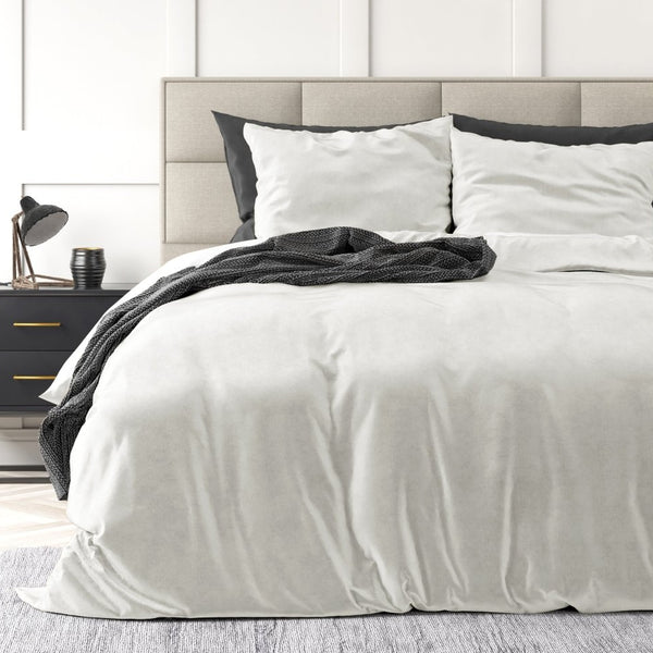 Velvet Duvet Cover Set Solid | White | Single - 140cm (W) x 220cm (L) - The Bedding & Blankets Store