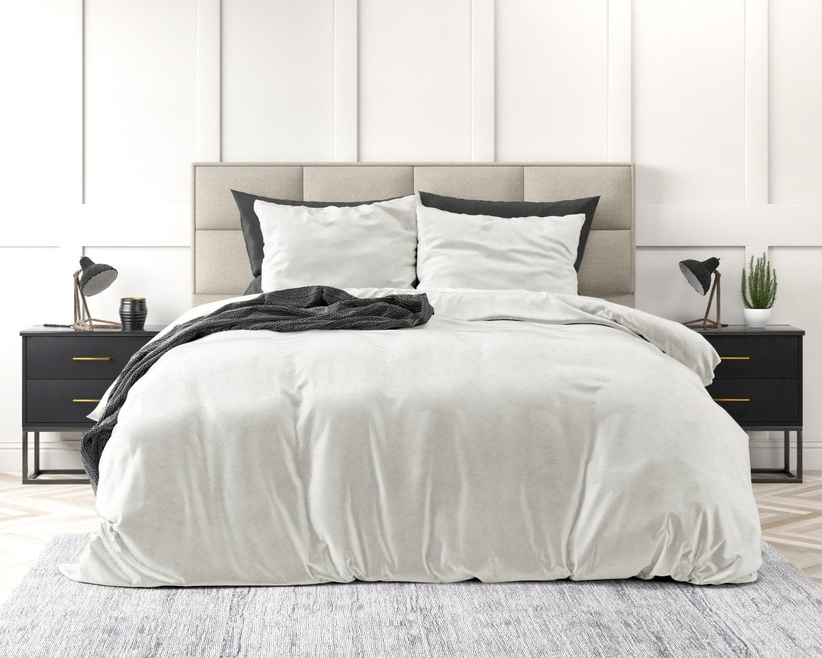 Velvet Duvet Cover Set Solid | White | Single - 140cm (W) x 220cm (L) - The Bedding & Blankets Store