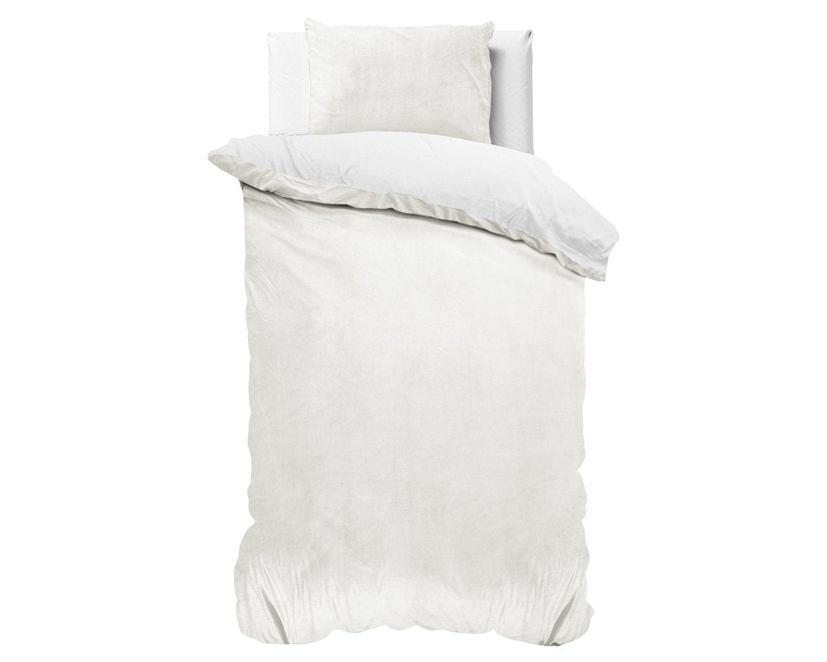 Velvet Duvet Cover Set Solid | White | Single - 140cm (W) x 220cm (L) - The Bedding & Blankets Store