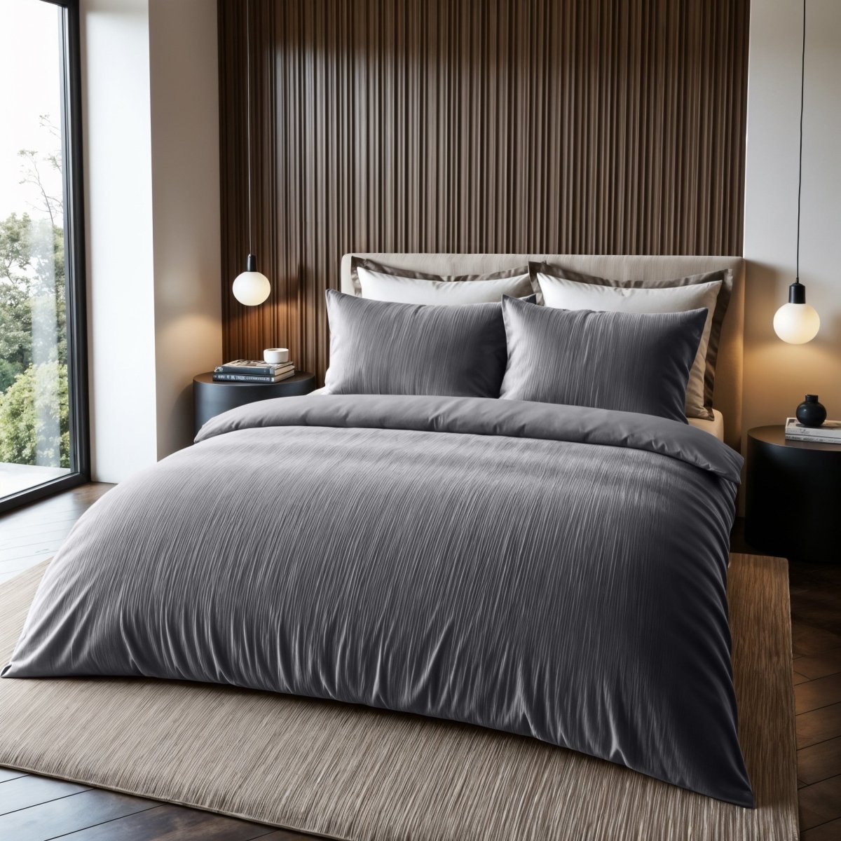 Velvet Duvet Cover Set Velvet Cartier | Anthracite | Double - 200cm (W) x 220cm (L) - The Bedding & Blankets Store