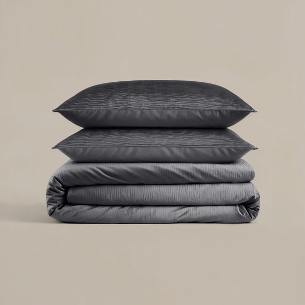 Velvet Duvet Cover Set Velvet Cartier | Anthracite | Double - 200cm (W) x 220cm (L) - The Bedding & Blankets Store