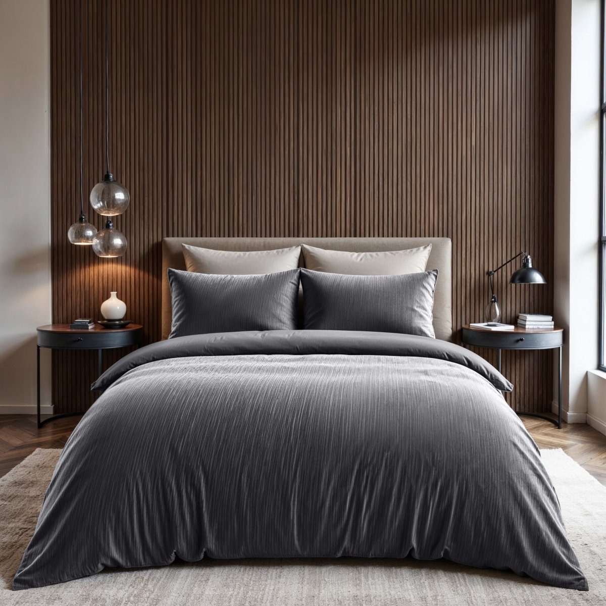 Velvet Duvet Cover Set Velvet Cartier | Anthracite | Double - 200cm (W) x 220cm (L) - The Bedding & Blankets Store